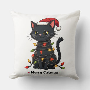 Merry Catmas Funny Christmas Feline Cat Lover Throw Pillow