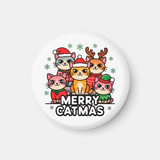 Merry Catmas Funny Christmas Magnet (Front)