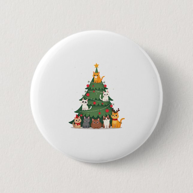 Merry Catmas Funny Christmas Tree, Cats Xmas Meow  2 Inch Round Button (Front)