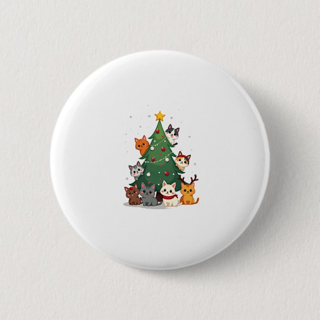 Merry Catmas Funny Christmas Tree, Cats Xmas Meow  2 Inch Round Button (Front)
