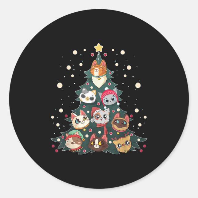 Merry Catmas Funny Christmas Tree, Cats Xmas Meow  Classic Round Sticker (Front)