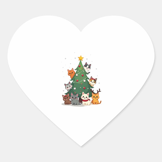 Merry Catmas Funny Christmas Tree, Cats Xmas Meow  Heart Sticker (Front)
