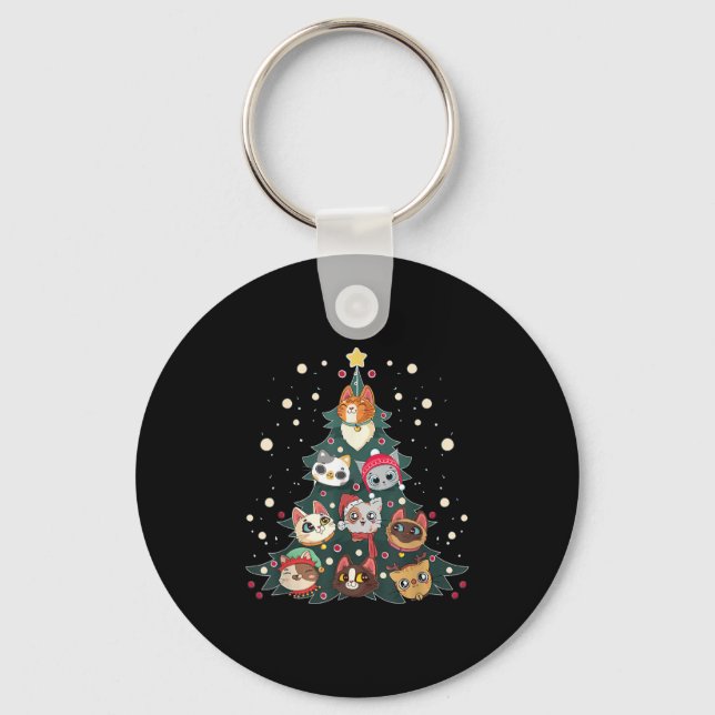Merry Catmas Funny Christmas Tree, Cats Xmas Meow  Keychain (Front)