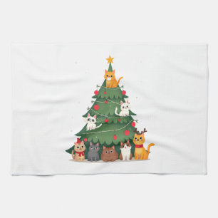 Merry Catmas Funny Christmas Tree, Cats Xmas Meow Kitchen Towel