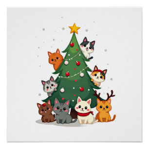 Merry Catmas Funny Christmas Tree, Cats Xmas Meow  Poster