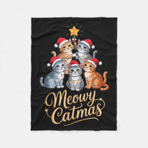 Merry Catmas Funny Christmas Tree Matching Meowy X Fleece Blanket