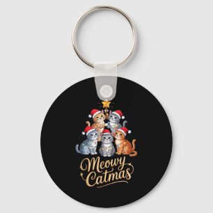 Merry Catmas Funny Christmas Tree Matching Meowy X Keychain