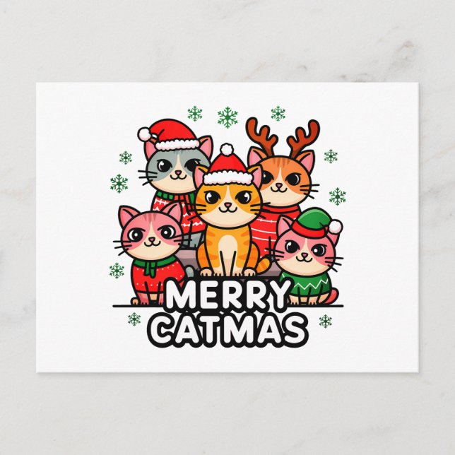 Merry Catmas Funny Holiday Postcard (Front)