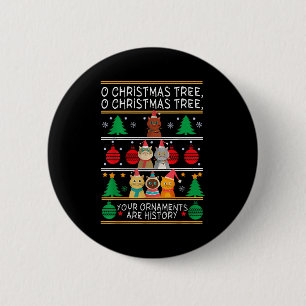 Merry Catmas Funny O Christmas Tree, Cat Xmas Meow 2 Inch Round Button