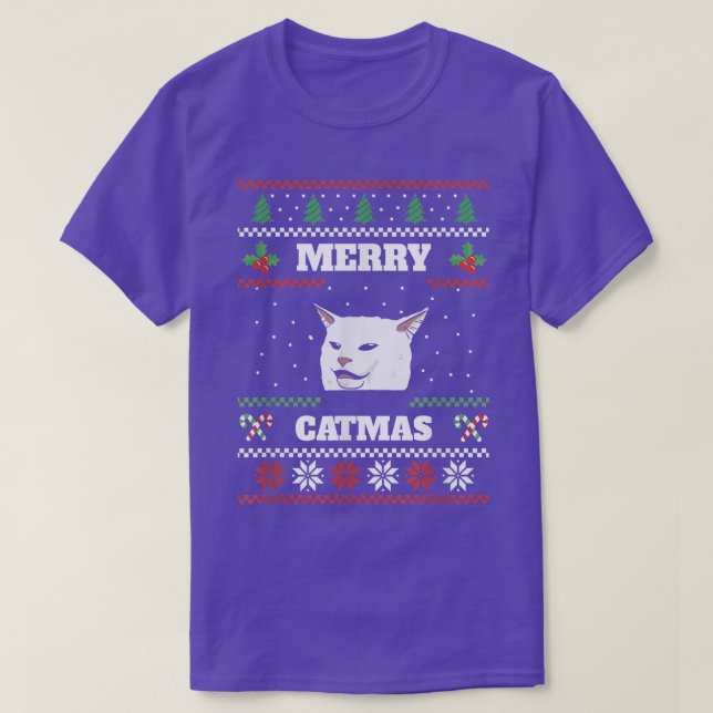 Merry Catmas Funny Ugly Christmas Sweater Cat Meme (Design Front)