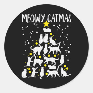 Merry Catmas Meow Christmas Tree Catmas Cat Christ Classic Round Sticker