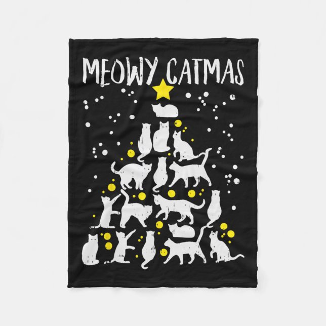 Merry Catmas Meow Christmas Tree Catmas Cat Christ Fleece Blanket (Front)