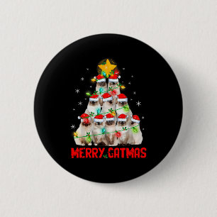 Merry Catmas Santa Birman Cats Christmas Tree Ligh 2 Inch Round Button