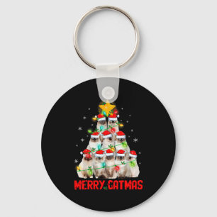 Merry Catmas Santa Birman Cats Christmas Tree Ligh Keychain