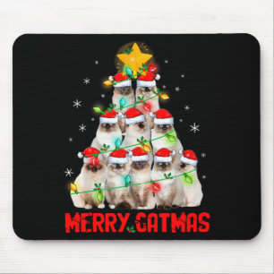 Merry Catmas Santa Birman Cats Christmas Tree Ligh Mouse Pad