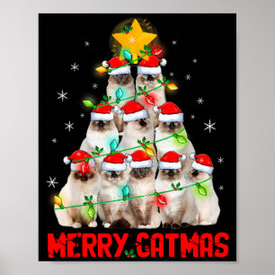 Merry Catmas Santa Birman Cats Christmas Tree Ligh Poster