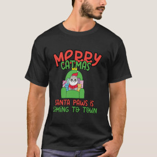 Merry Catmas Santa Paws Cat Christmas Humour Tee L