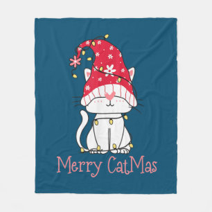 Merry Catmas Xmas Gift Funny Cute Gnomes Cat Fleece Blanket