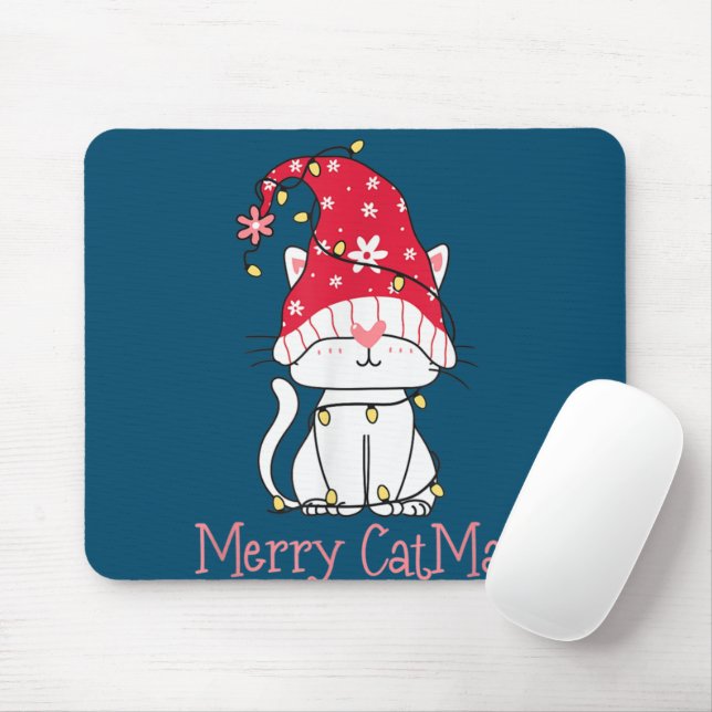 Merry Catmas Xmas Gift Funny Cute Gnomes Cat Mouse Pad (With Mouse)