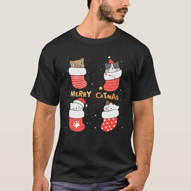 Merry Catmas Xmas Novelty Cat Lover T-Shirt (Front)
