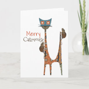 Merry Catmouse Christmas Folded Greeting Card