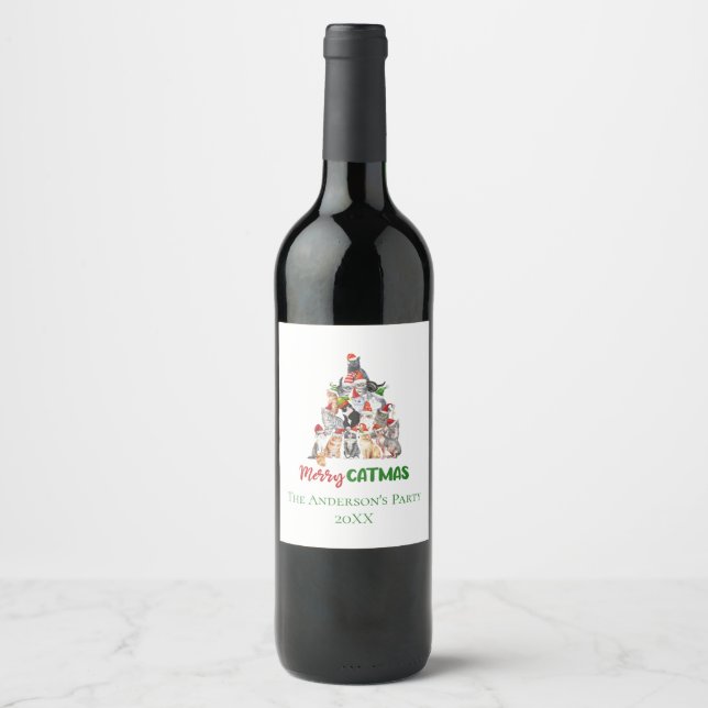 Merry Catmus Cat Lover Christmas Holiday  Wine Label (Front)