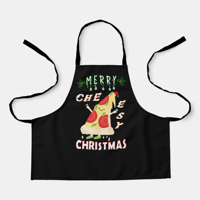 Merry Cheesy Christmas Xmas Santa Pizza Christmas Apron (Front)