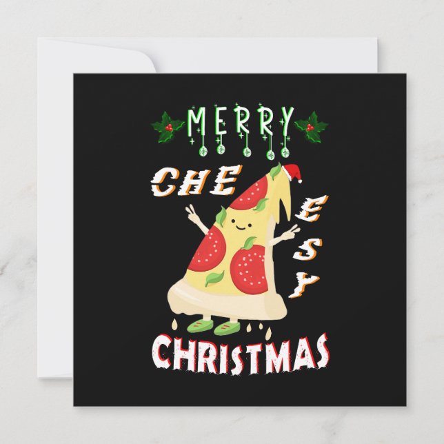 Merry Cheesy Christmas Xmas Santa Pizza Christmas Thank You Card (Front)