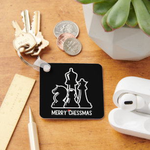 Merry Chessmas chess pieces board game santa hat Keychain