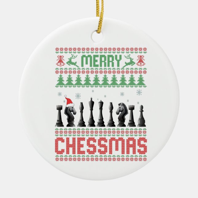 Merry Chessmas Funny Chess christmas Ugly Sweater Ceramic Ornament (Front)