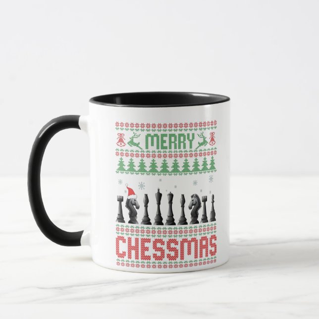 Merry Chessmas Funny Chess christmas Ugly Sweater Mug (Left)