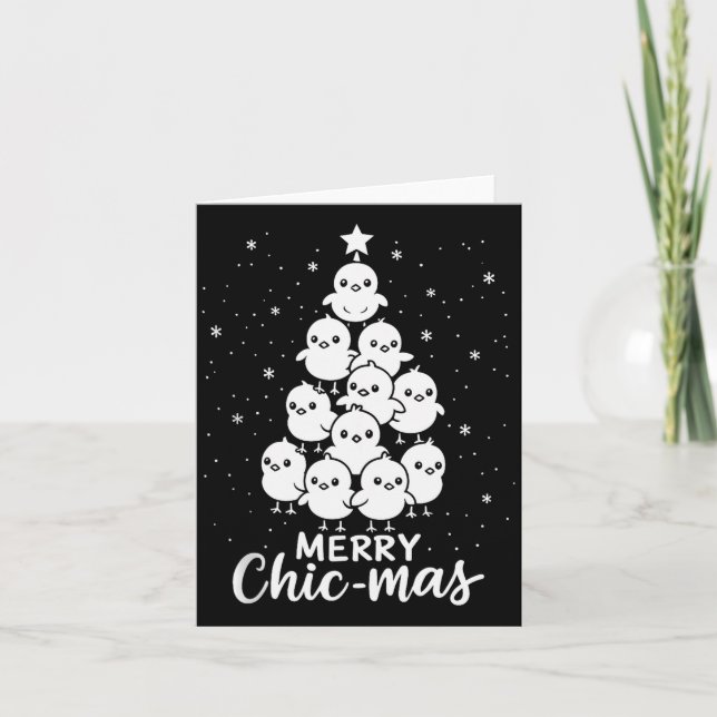 Merry Chic-mas Cute Chicks Christmas Tree Funny Fa Card (Front)