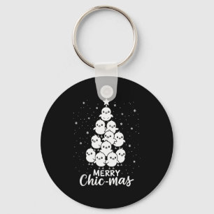 Merry Chic-mas Cute Chicks Christmas Tree Funny Fa Keychain