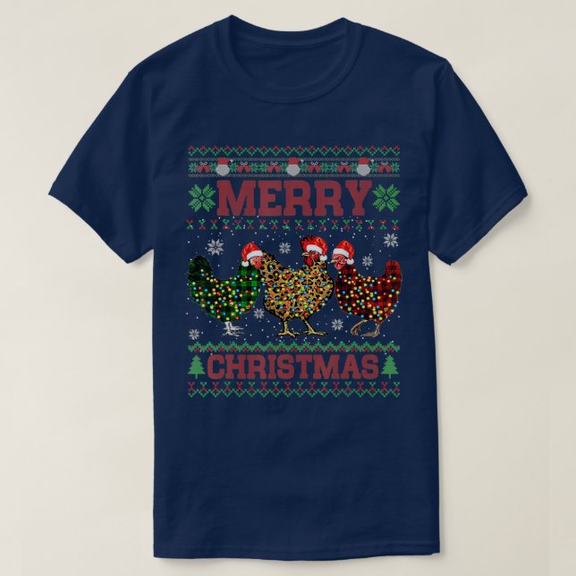 Merry Chickenmas Chicken Christmas Tree Funny Xmas T-Shirt (Design Front)