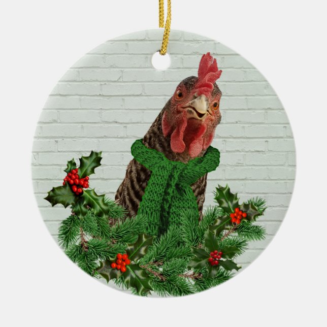 Merry Chickmas Ceramic Ornament (Front)