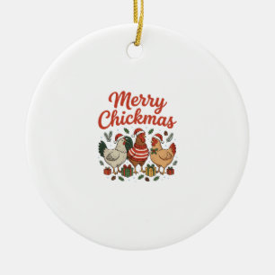 Merry Chickmas Chicken Christmas Ceramic Ornament