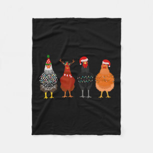 Merry Chickmas Chicken Christmas Lights Santa Hat Fleece Blanket