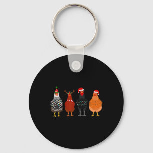 Merry Chickmas Chicken Christmas Lights Santa Hat  Keychain