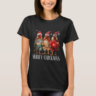 Merry Chickmas Chicken Christmas Lights Santa Hat T-Shirt