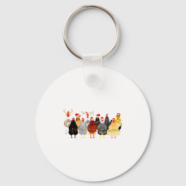 Merry Chickmas Chicken Christmas Ornament Lights S Keychain (Front)