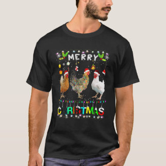 Merry Chickmas Chicken Christmas Ornament Lights S T-Shirt