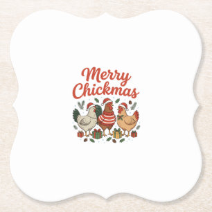 Merry Chickmas Chicken Christmas Paper Coaster