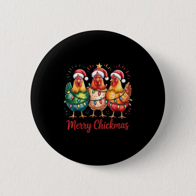 Merry Chickmas Christmas Chicken Santa Hat Chicken 2 Inch Round Button (Front)