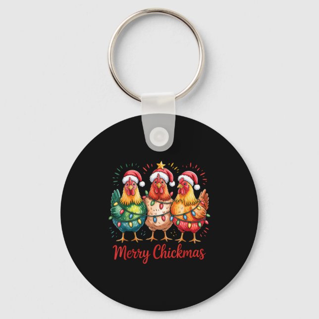 Merry Chickmas Christmas Chicken Santa Hat Chicken Keychain (Front)