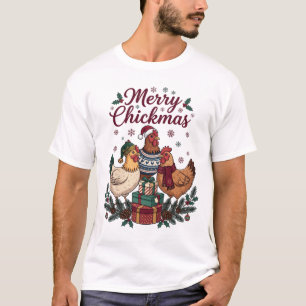 Merry Chickmas Christmas Chickens Hats Presents Sn T-Shirt