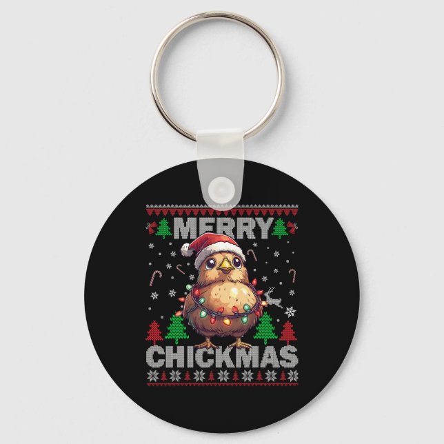 Merry Chickmas Funny Chicken Christmas Ugly For Bo Keychain (Front)