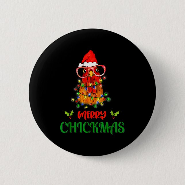 Merry Chickmas Ornament Lights Chicken Farmer Chri 2 Inch Round Button (Front)