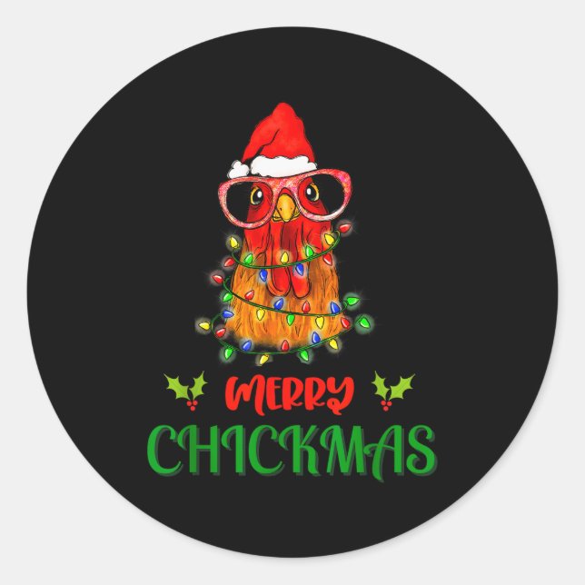 Merry Chickmas Ornament Lights Chicken Farmer Chri Classic Round Sticker (Front)