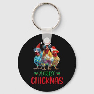 Merry Chickmas Ornament Lights Chicken Farmer Chri Keychain