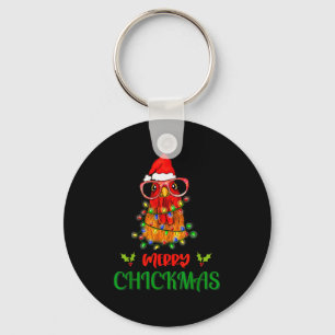 Merry Chickmas Ornament Lights Chicken Farmer Chri Keychain